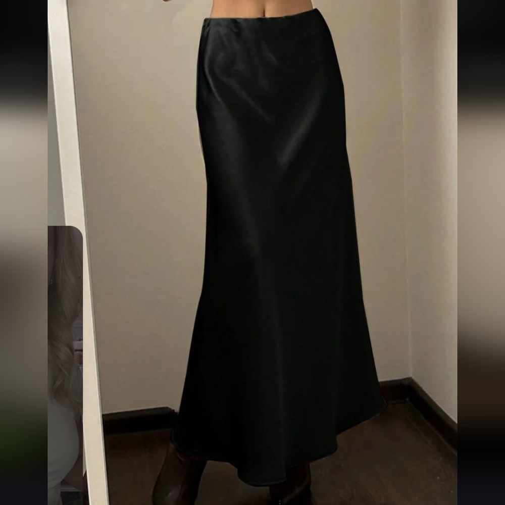 Almost Famous Black Satin Maxi Skirt NWT